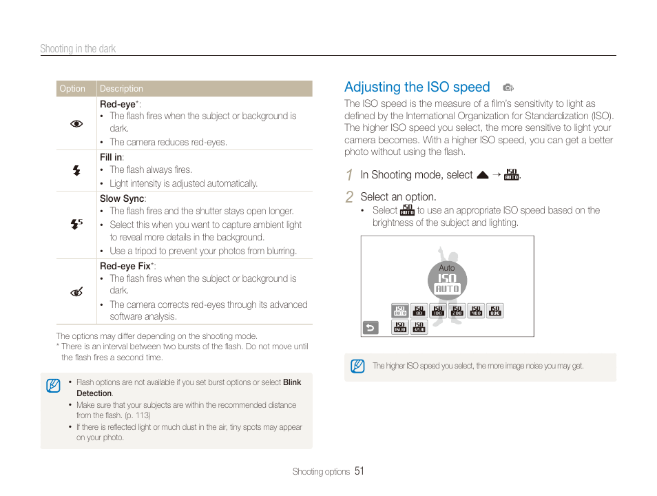 Adjusting the iso speed, Adjusting the iso speed …………………… 51 | Samsung EC-ST600ZBPLUS User Manual | Page 52 / 122