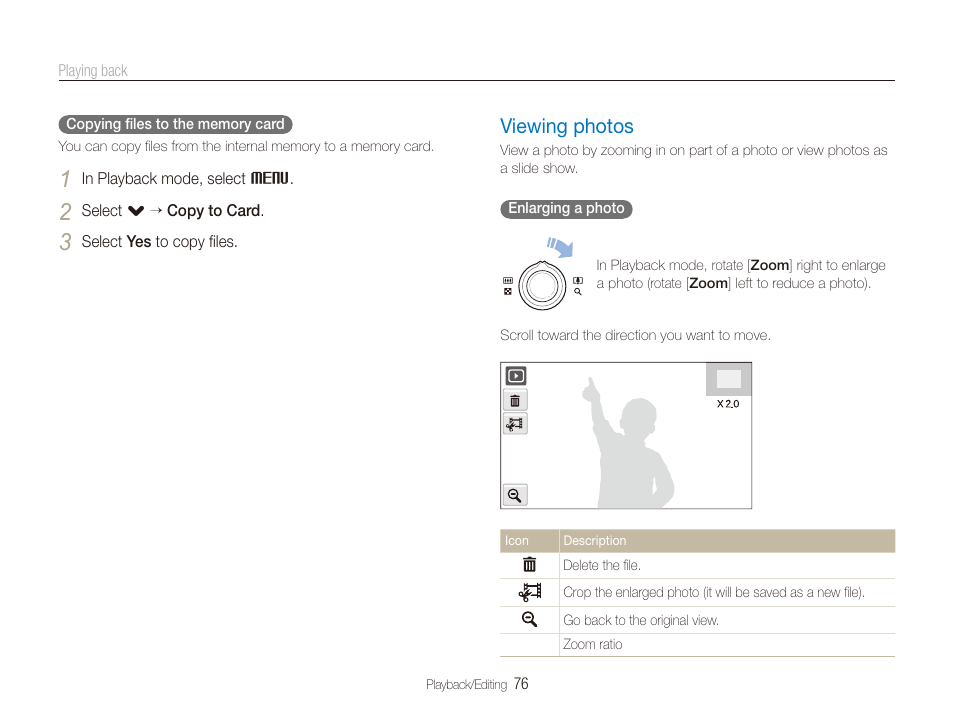 Viewing photos, Viewing photos ……………………………… 76 | Samsung EC-ST600ZBPLUS User Manual | Page 77 / 122
