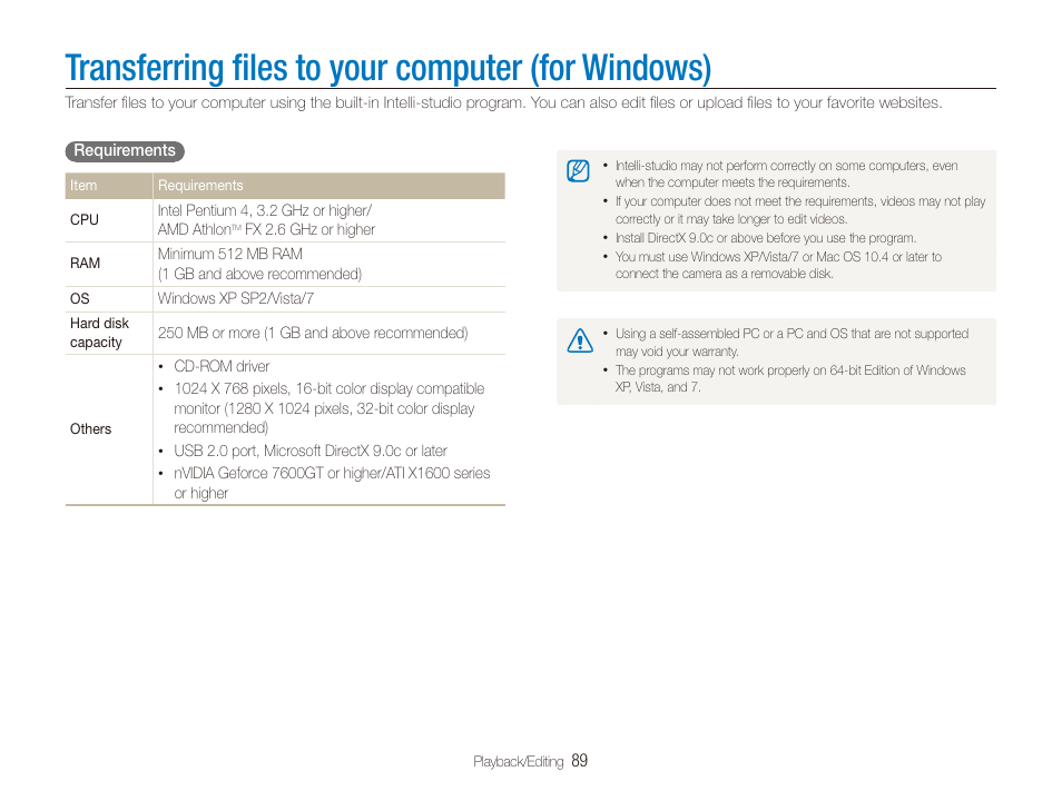 Transferring files to your computer (for windows), Transferring ﬁles to your computer (for windows), Transferring ﬁles to your computer | For windows) | Samsung EC-ST600ZBPLUS User Manual | Page 90 / 122