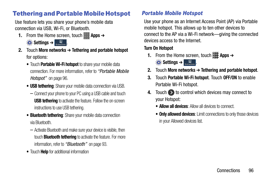 Tethering and portable mobile hotspot | Samsung SCH-R890ZWAUSC User Manual | Page 101 / 194