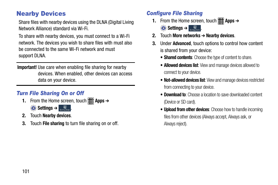 Nearby devices | Samsung SCH-R890ZWAUSC User Manual | Page 106 / 194