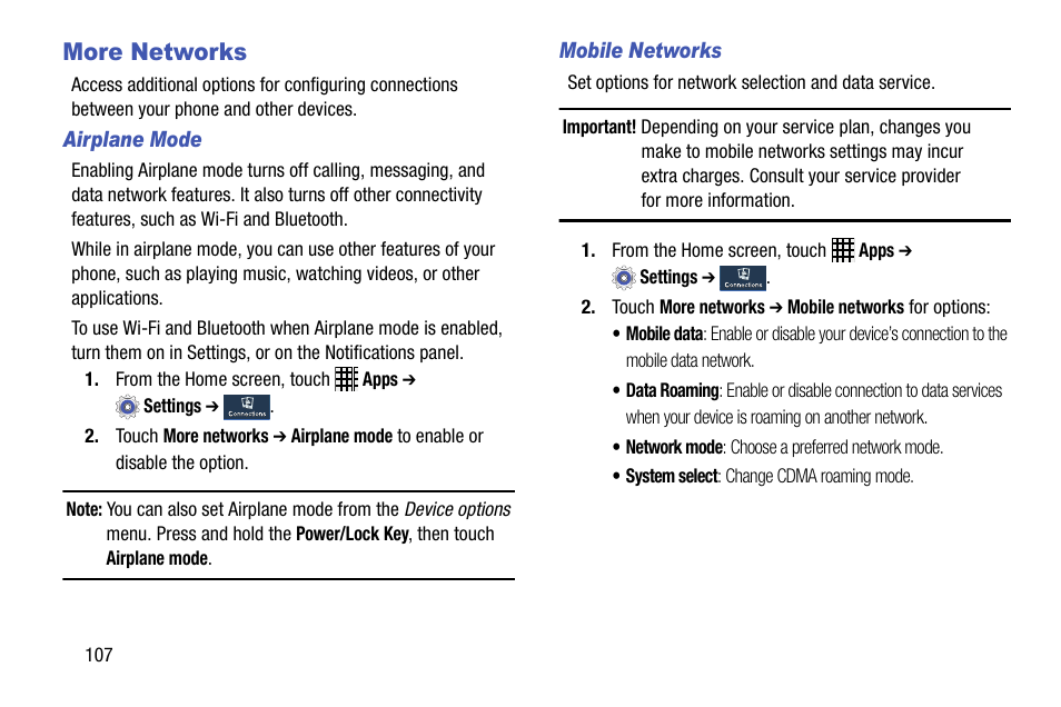 More networks, See “mobile, See “airplane | Samsung SCH-R890ZWAUSC User Manual | Page 112 / 194
