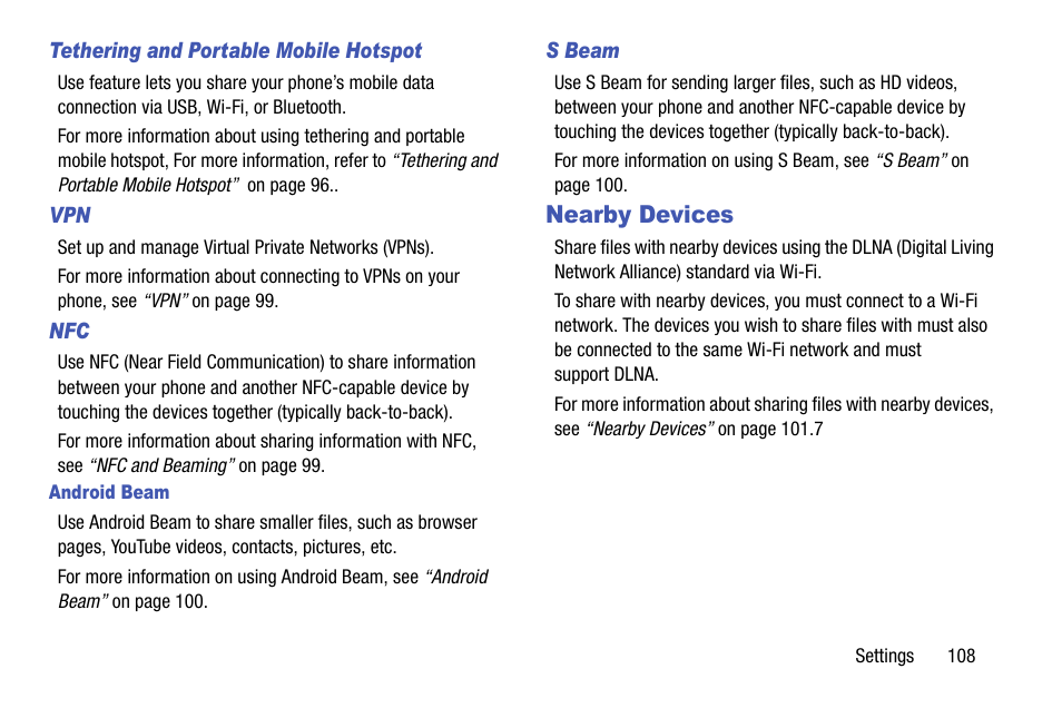Nearby devices, See “nfc” on | Samsung SCH-R890ZWAUSC User Manual | Page 113 / 194