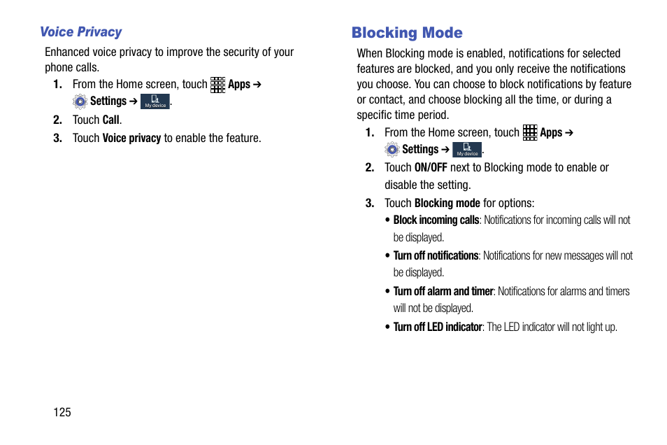 Blocking mode, Es. see | Samsung SCH-R890ZWAUSC User Manual | Page 130 / 194