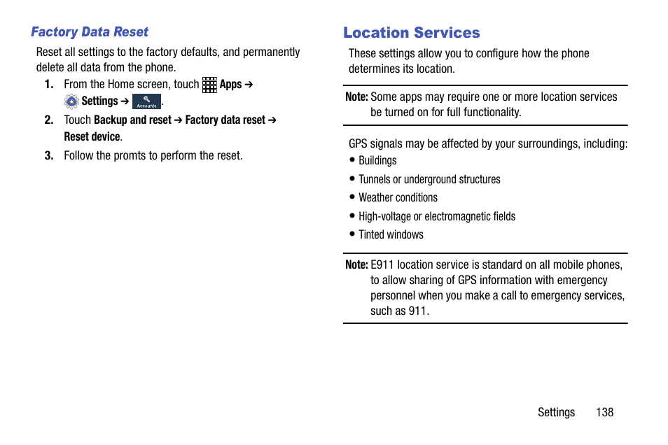 Location services, Or off. see “location | Samsung SCH-R890ZWAUSC User Manual | Page 143 / 194