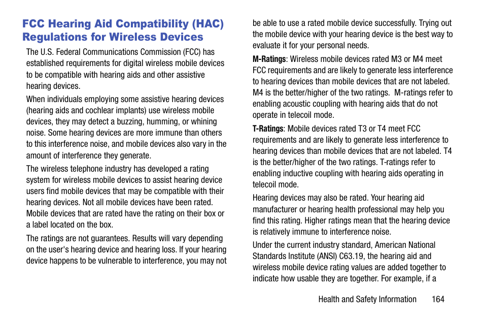 Fcc hearing aid compatibility (hac), Regulations for wireless devices | Samsung SCH-R890ZWAUSC User Manual | Page 169 / 194