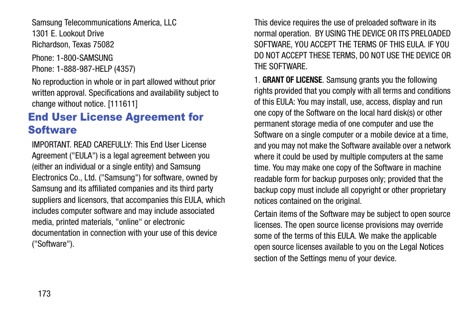 End user license agreement for software | Samsung SCH-R890ZWAUSC User Manual | Page 178 / 194