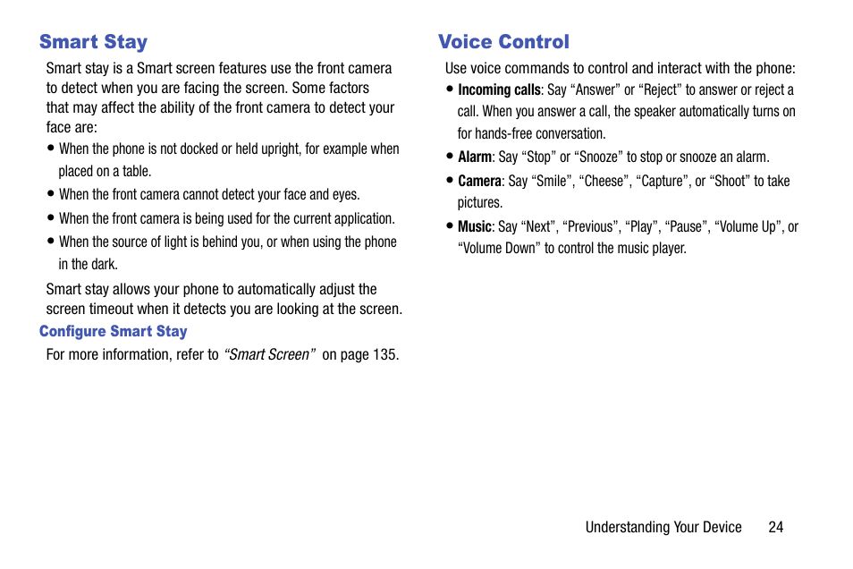 Smart stay, Voice control, Smart stay voice control | Samsung SCH-R890ZWAUSC User Manual | Page 29 / 194