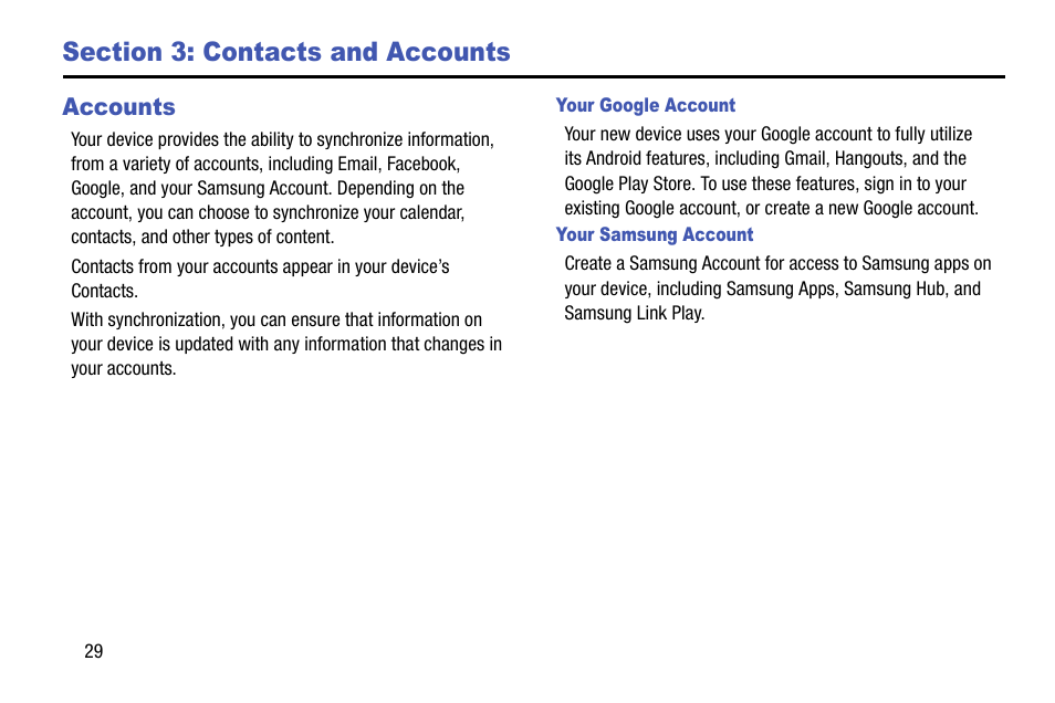 Section 3: contacts and accounts, Accounts | Samsung SCH-R890ZWAUSC User Manual | Page 34 / 194