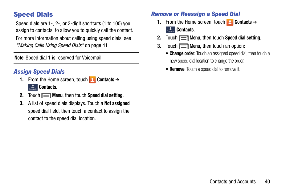Speed dials | Samsung SCH-R890ZWAUSC User Manual | Page 45 / 194