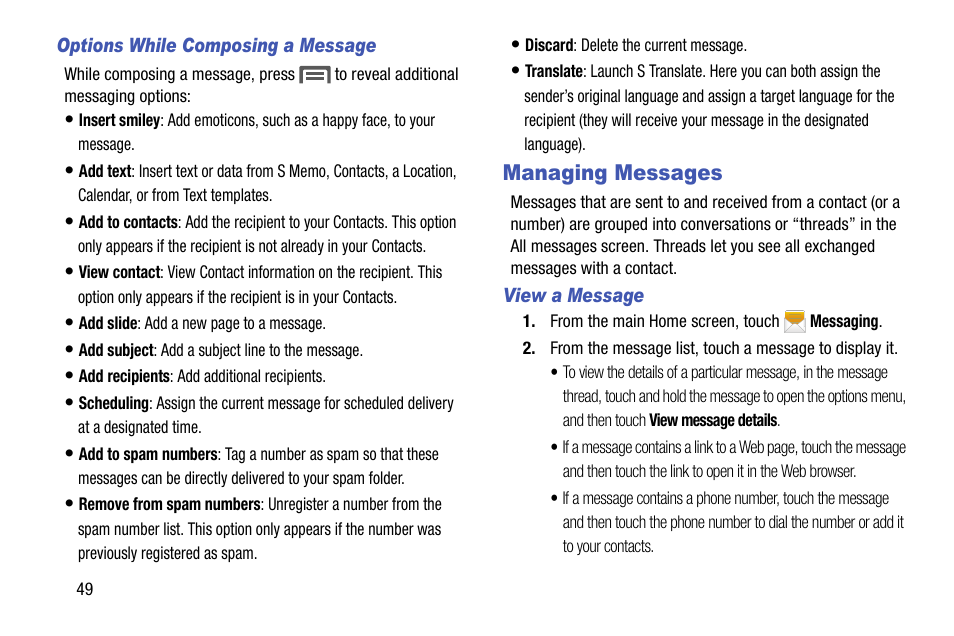 Managing messages | Samsung SCH-R890ZWAUSC User Manual | Page 54 / 194