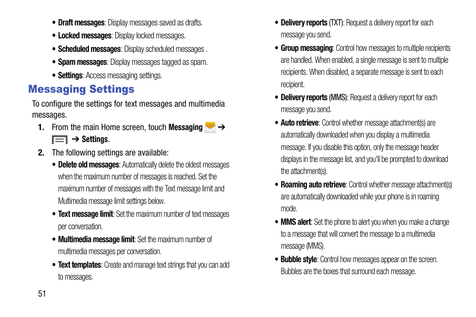 Messaging settings | Samsung SCH-R890ZWAUSC User Manual | Page 56 / 194