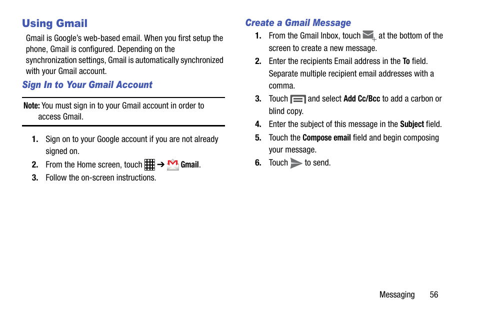 Using gmail | Samsung SCH-R890ZWAUSC User Manual | Page 61 / 194