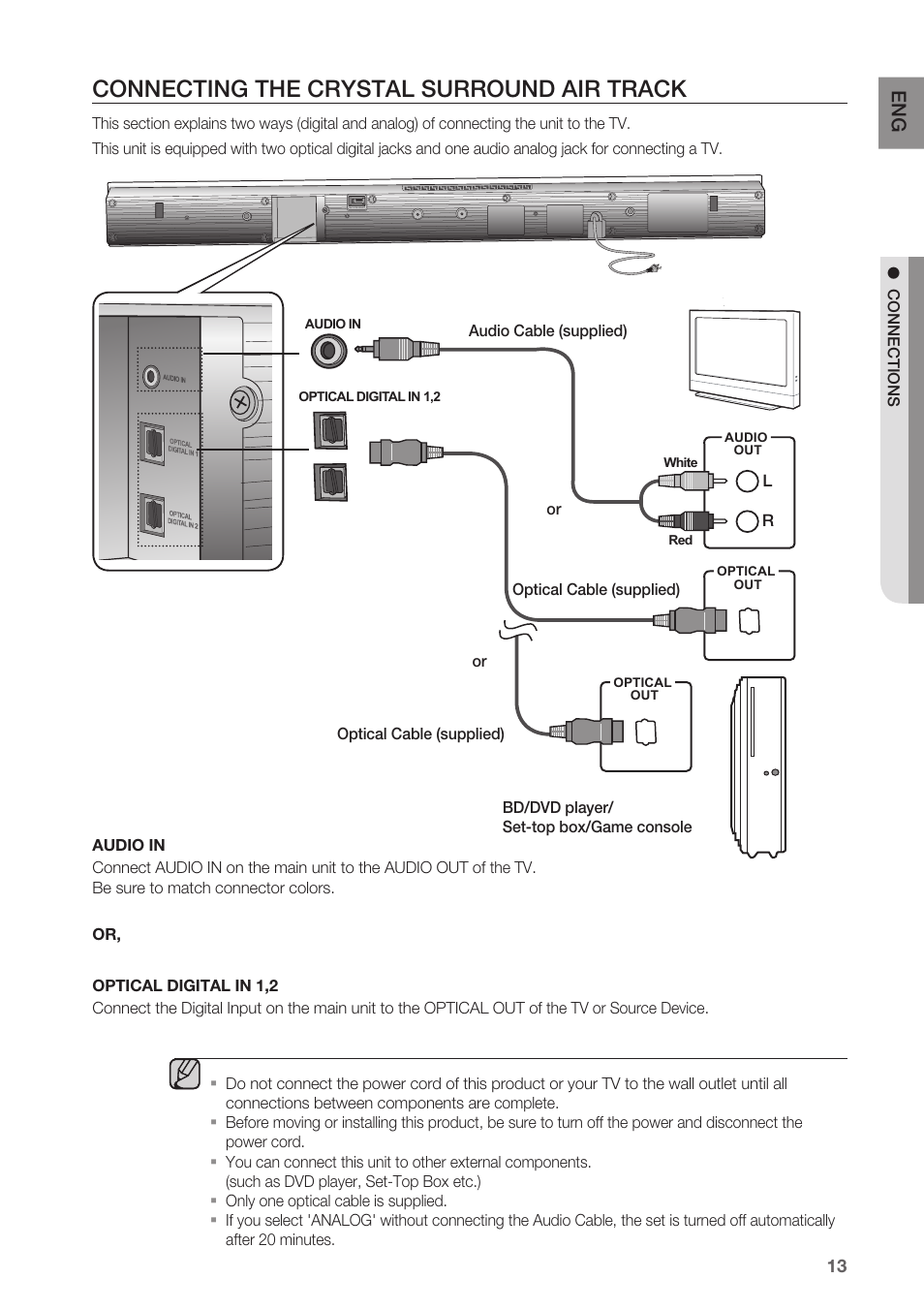 Connecting the crystal surround air track | Samsung HW-C450-XAC User Manual | Page 13 / 21