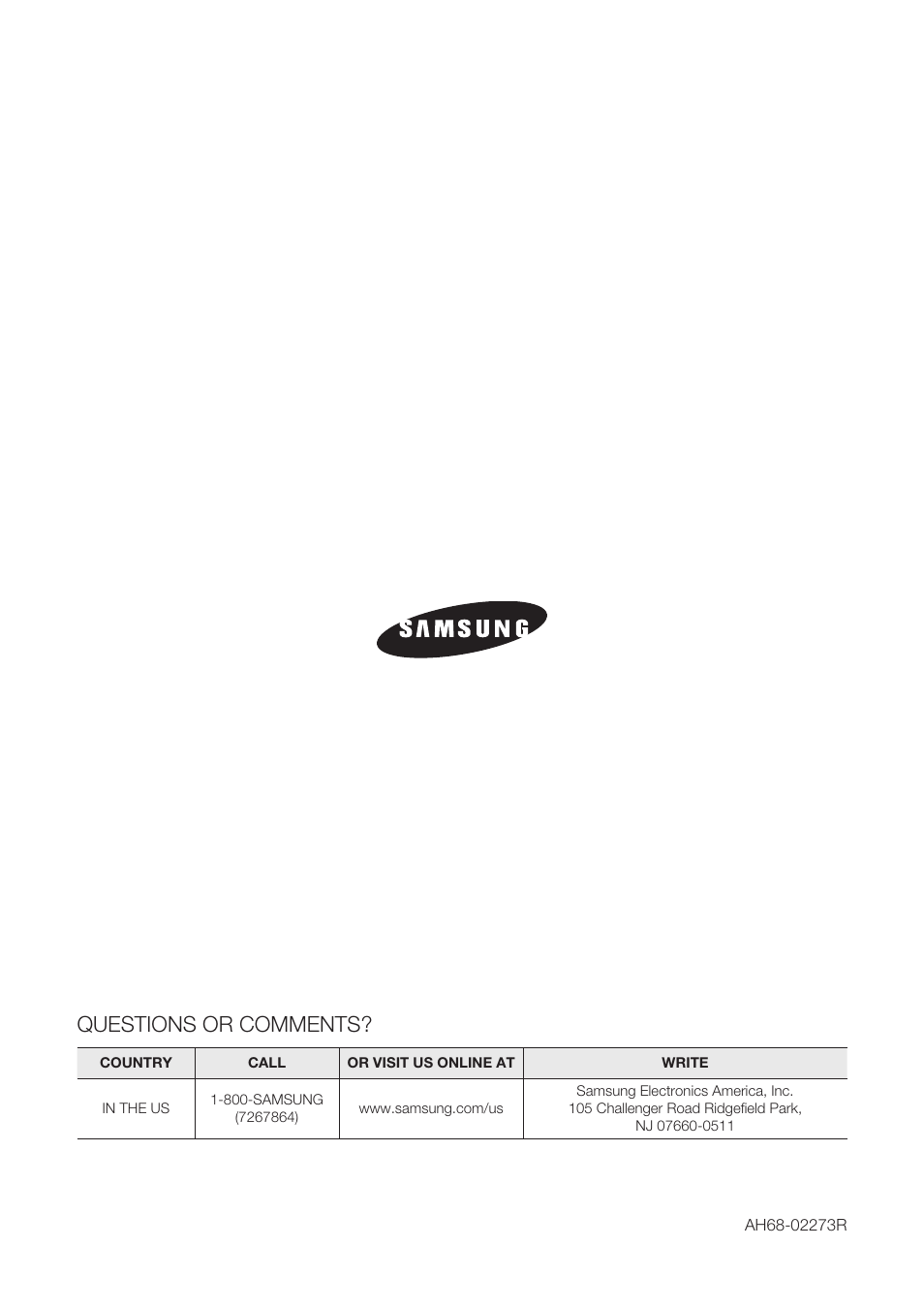 Questions or comments | Samsung HW-C450-XAC User Manual | Page 21 / 21