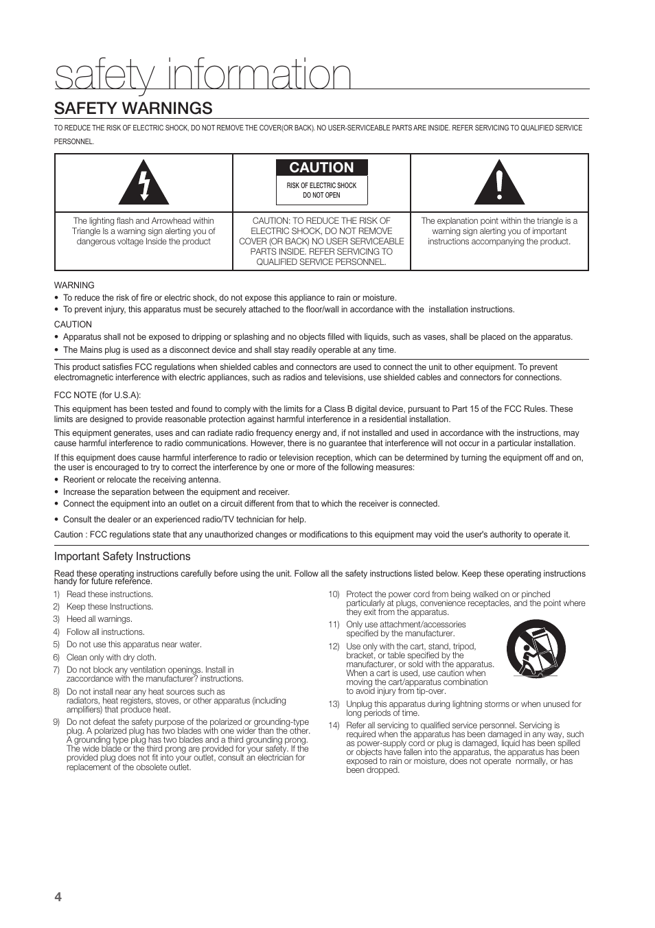 Safety information, Safety warnings, Caution | Samsung HW-C450-XAC User Manual | Page 4 / 21