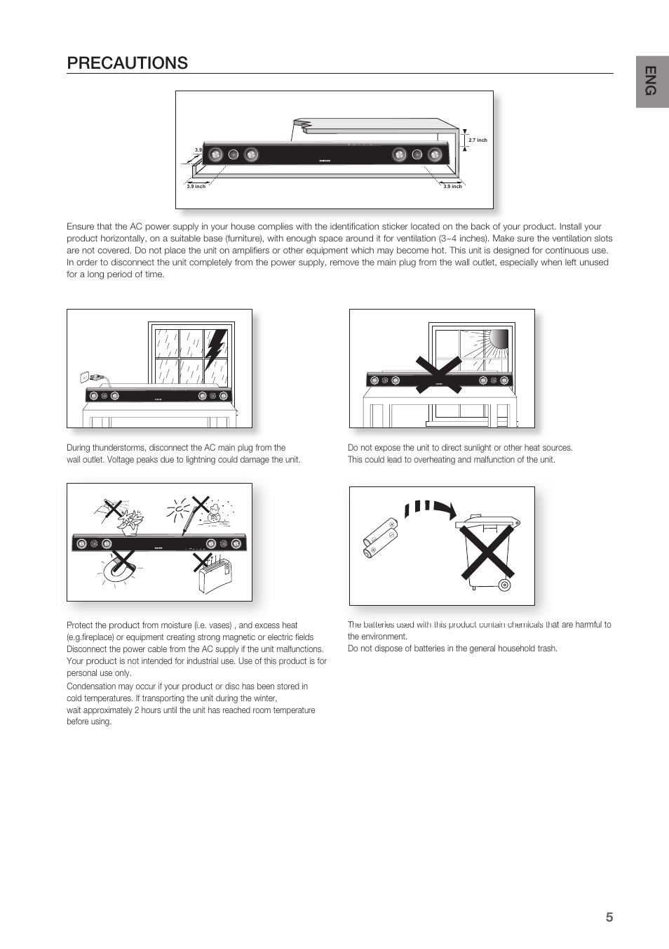 Precautions | Samsung HW-C450-XAC User Manual | Page 5 / 21