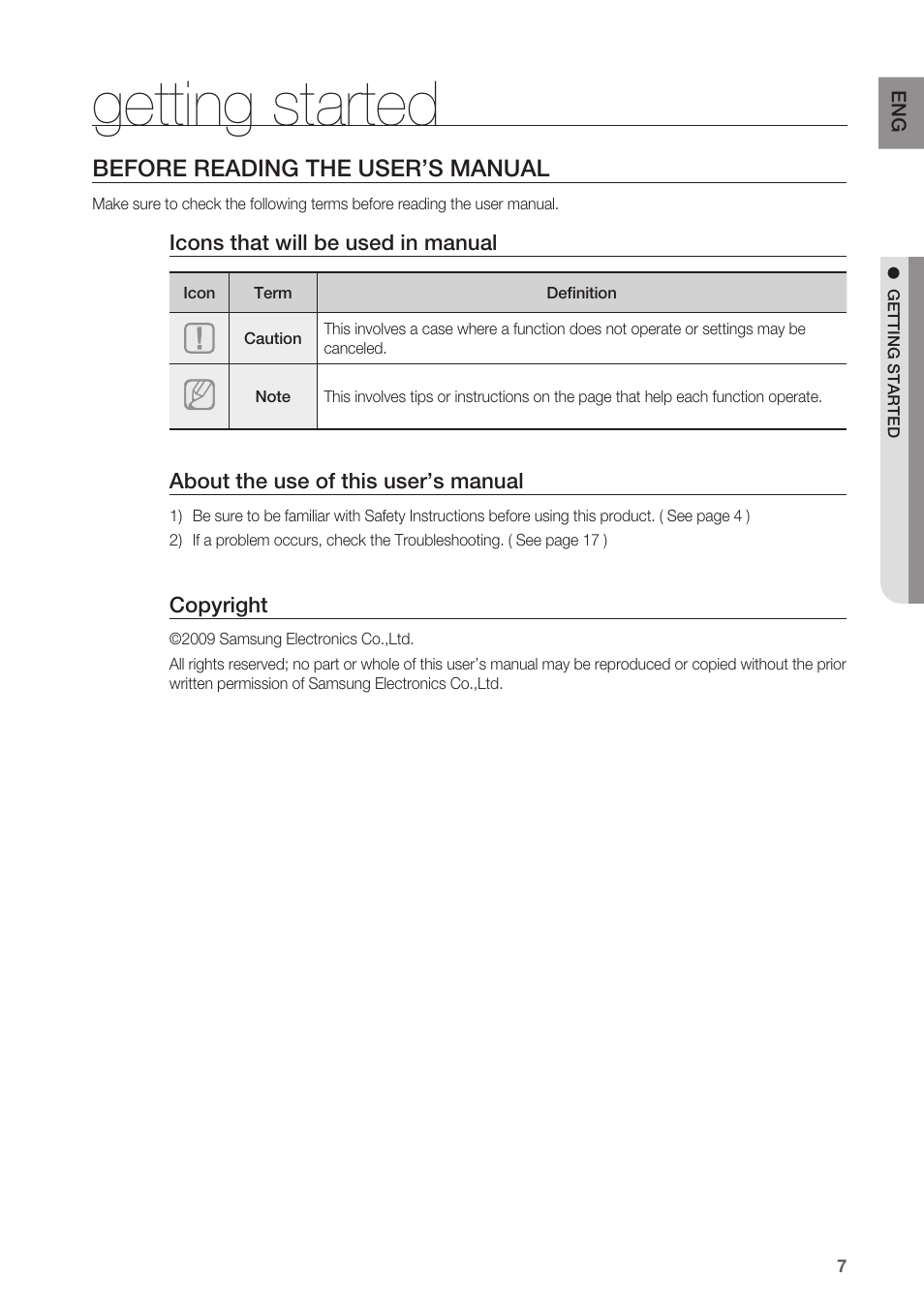 Getting started, Before reading the user’s manual | Samsung HW-C450-XAC User Manual | Page 7 / 21