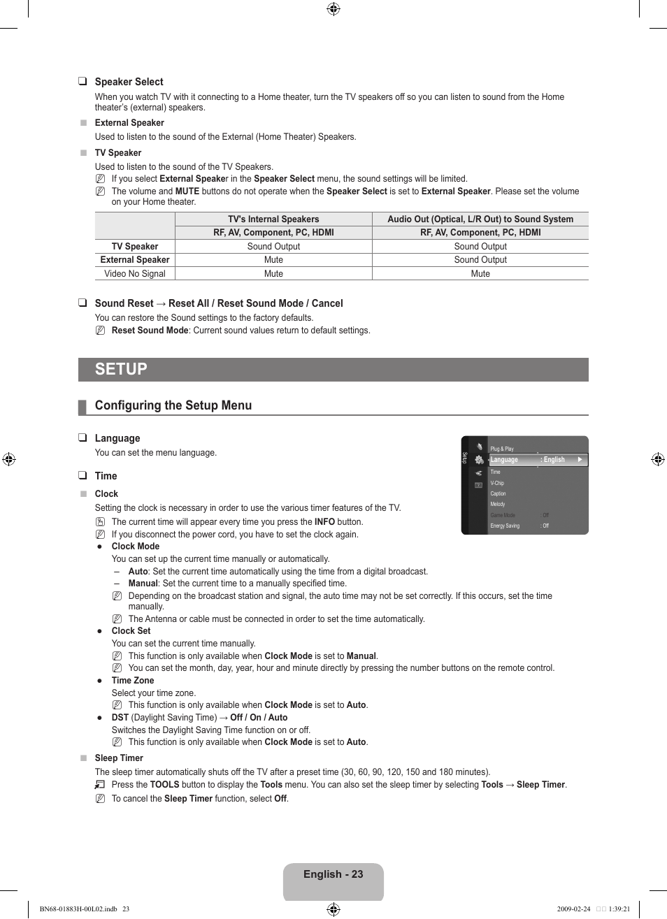 Setup, Configuring the setup menu | Samsung LN32B540P8DUZA User Manual | Page 25 / 73