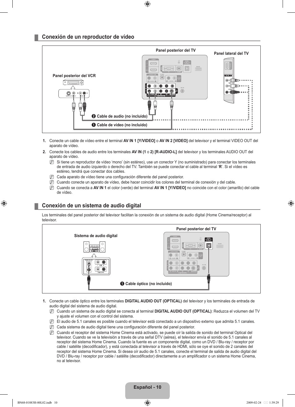 Conexión de un reproductor de vídeo, Conexión de un sistema de audio digital | Samsung LN32B540P8DUZA User Manual | Page 48 / 73