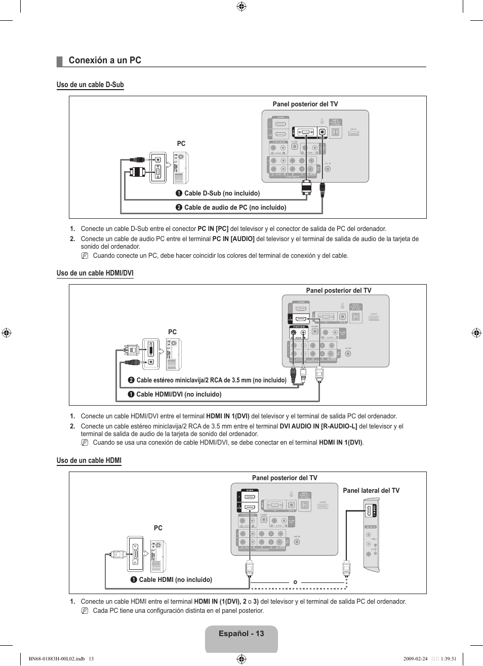 Conexión a un pc | Samsung LN32B540P8DUZA User Manual | Page 51 / 73