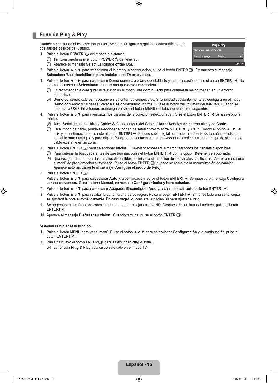 Función plug & play | Samsung LN32B540P8DUZA User Manual | Page 53 / 73