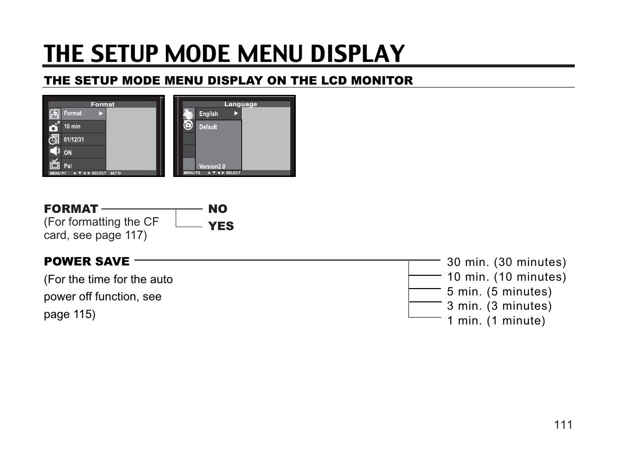 The setup mode menu display | Argus Camera DC3650 User Manual | Page 107 / 148