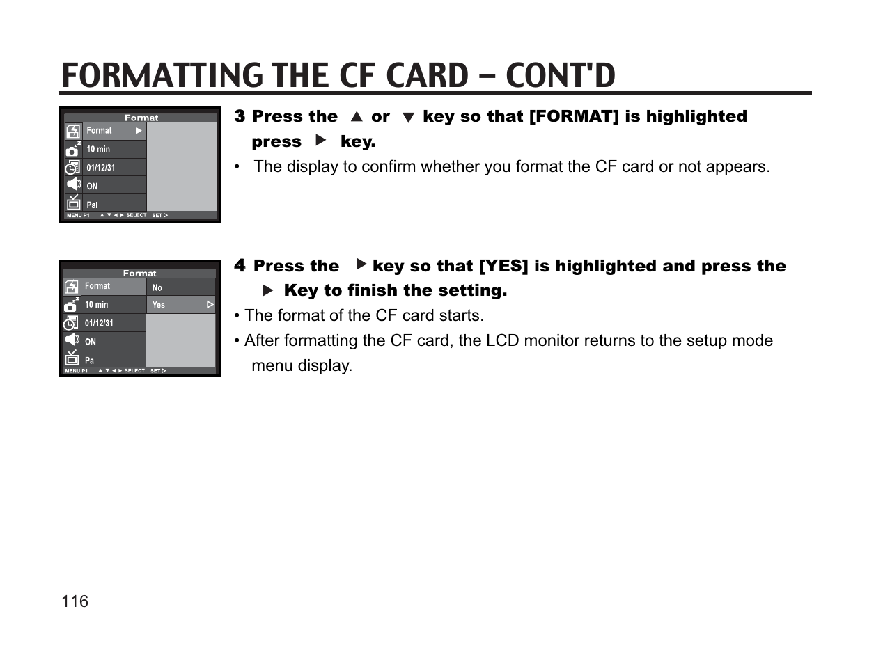 Formatting the cf card - cont'd | Argus Camera DC3650 User Manual | Page 112 / 148