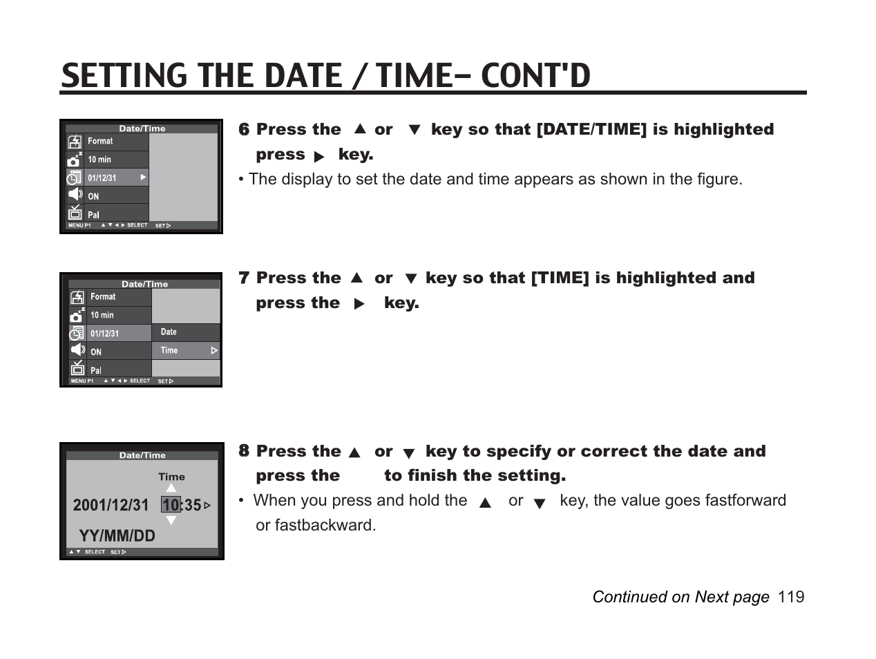 Setting the date / time- cont'd | Argus Camera DC3650 User Manual | Page 115 / 148