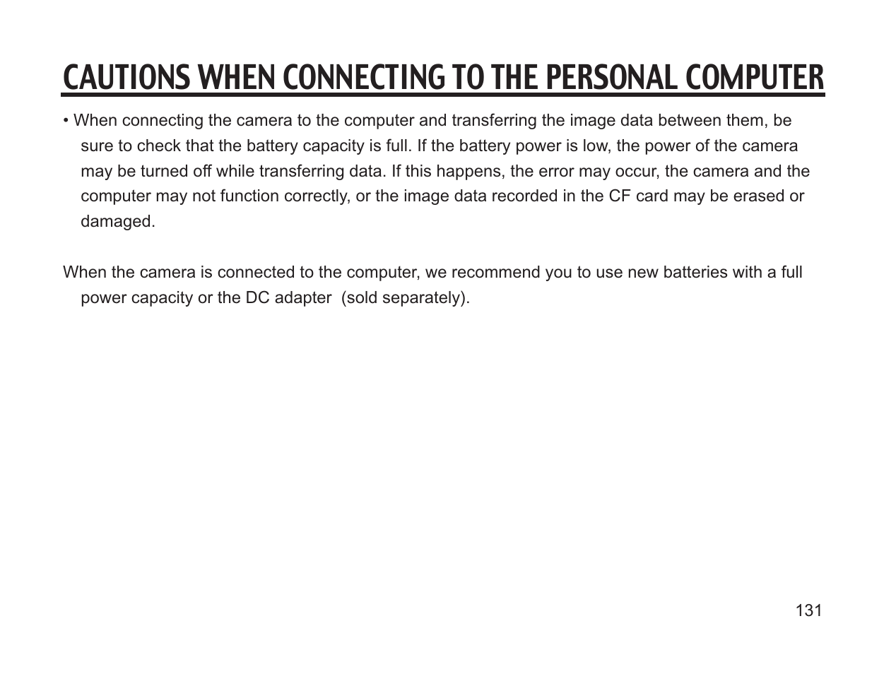 Cautions when connecting to the personal computer | Argus Camera DC3650 User Manual | Page 127 / 148