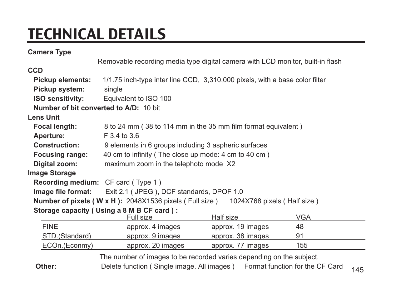 Technical details | Argus Camera DC3650 User Manual | Page 141 / 148