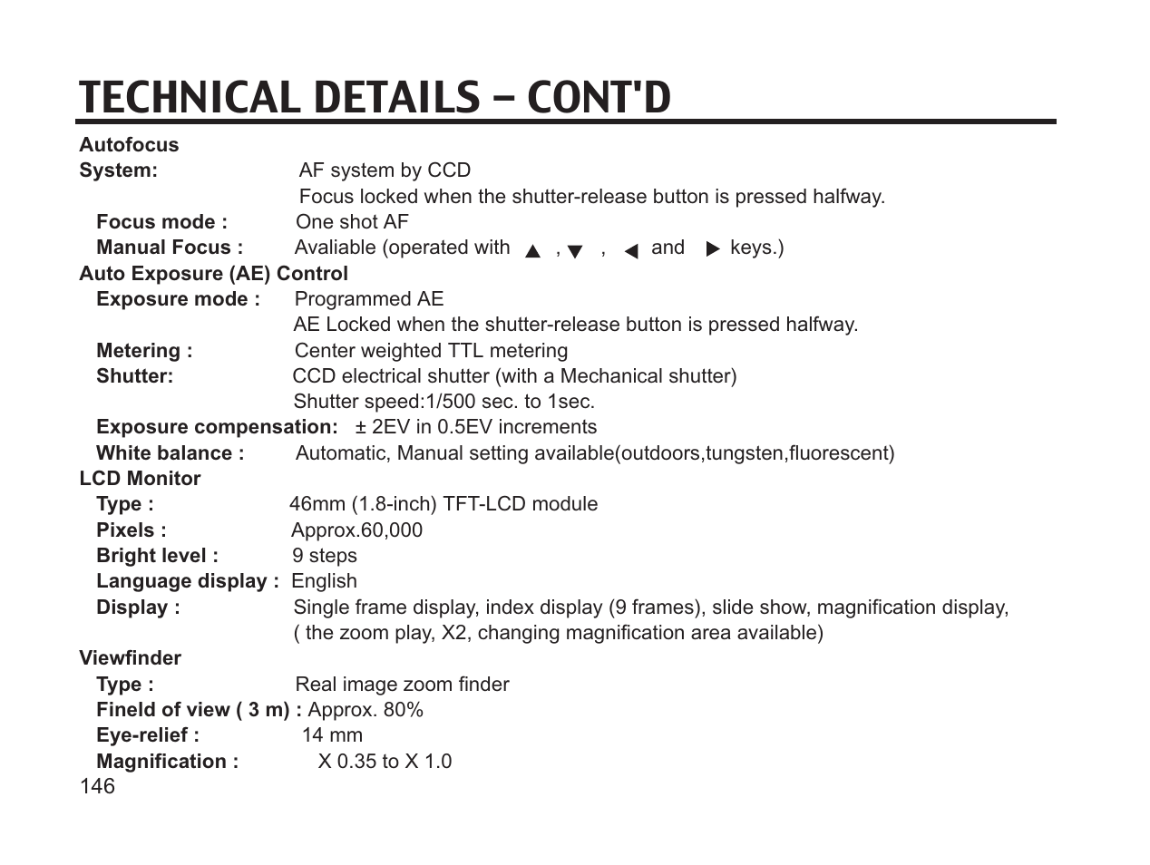 Technical details - cont'd | Argus Camera DC3650 User Manual | Page 142 / 148