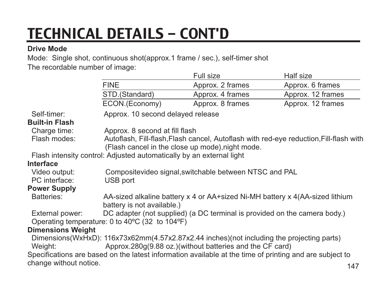 Technical details - cont'd | Argus Camera DC3650 User Manual | Page 143 / 148