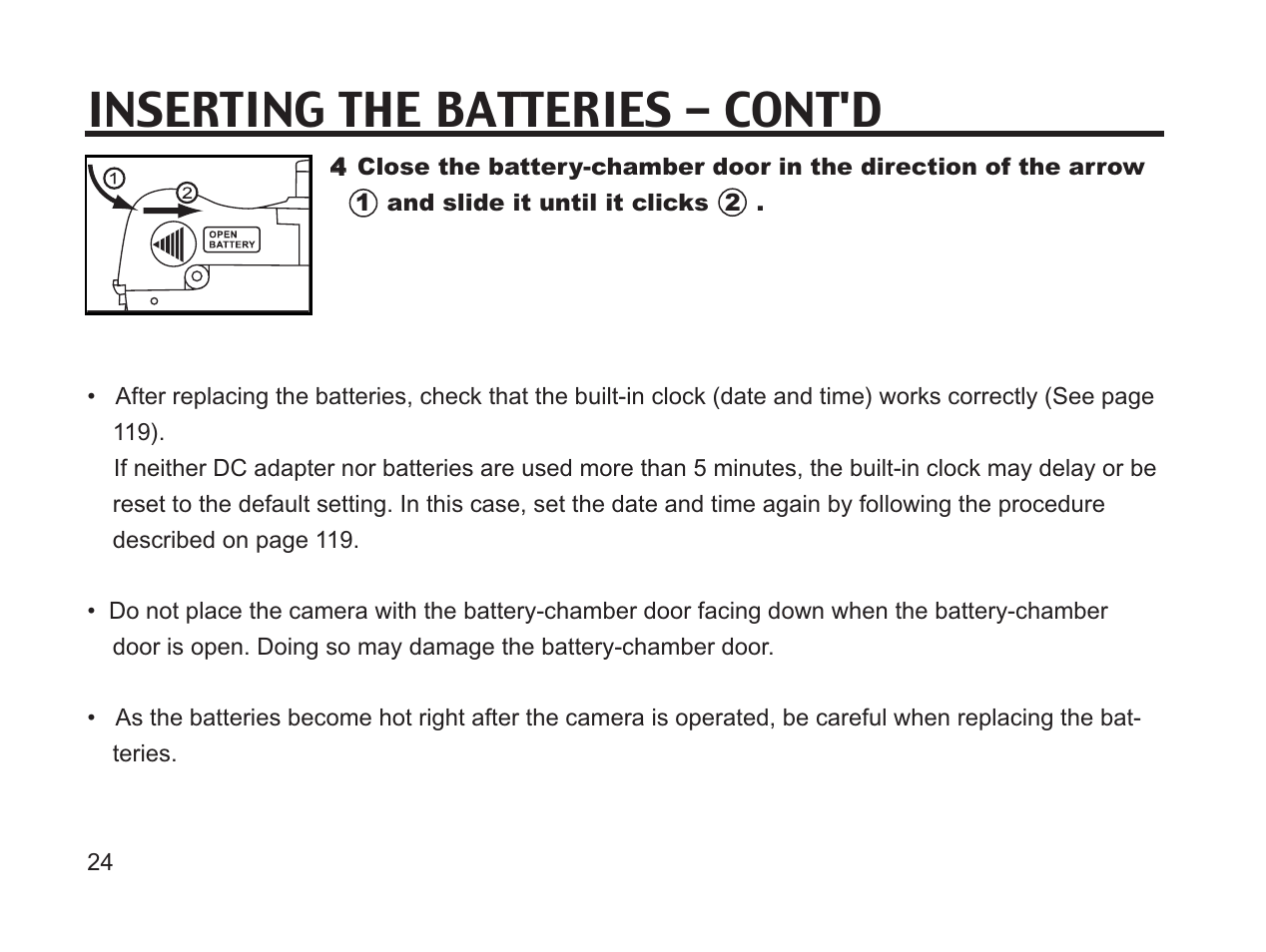 Inserting the batteries - cont'd | Argus Camera DC3650 User Manual | Page 24 / 148