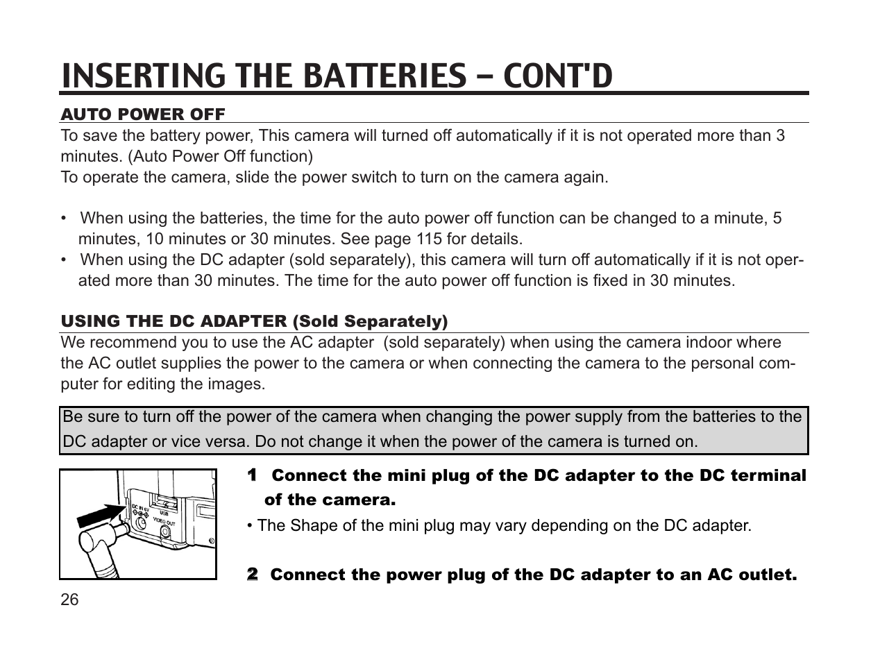 Inserting the batteries - cont'd | Argus Camera DC3650 User Manual | Page 26 / 148