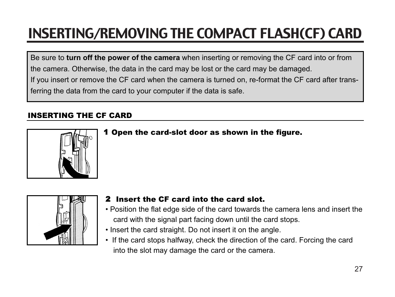 Inserting/removing the compact flash(cf) card | Argus Camera DC3650 User Manual | Page 27 / 148
