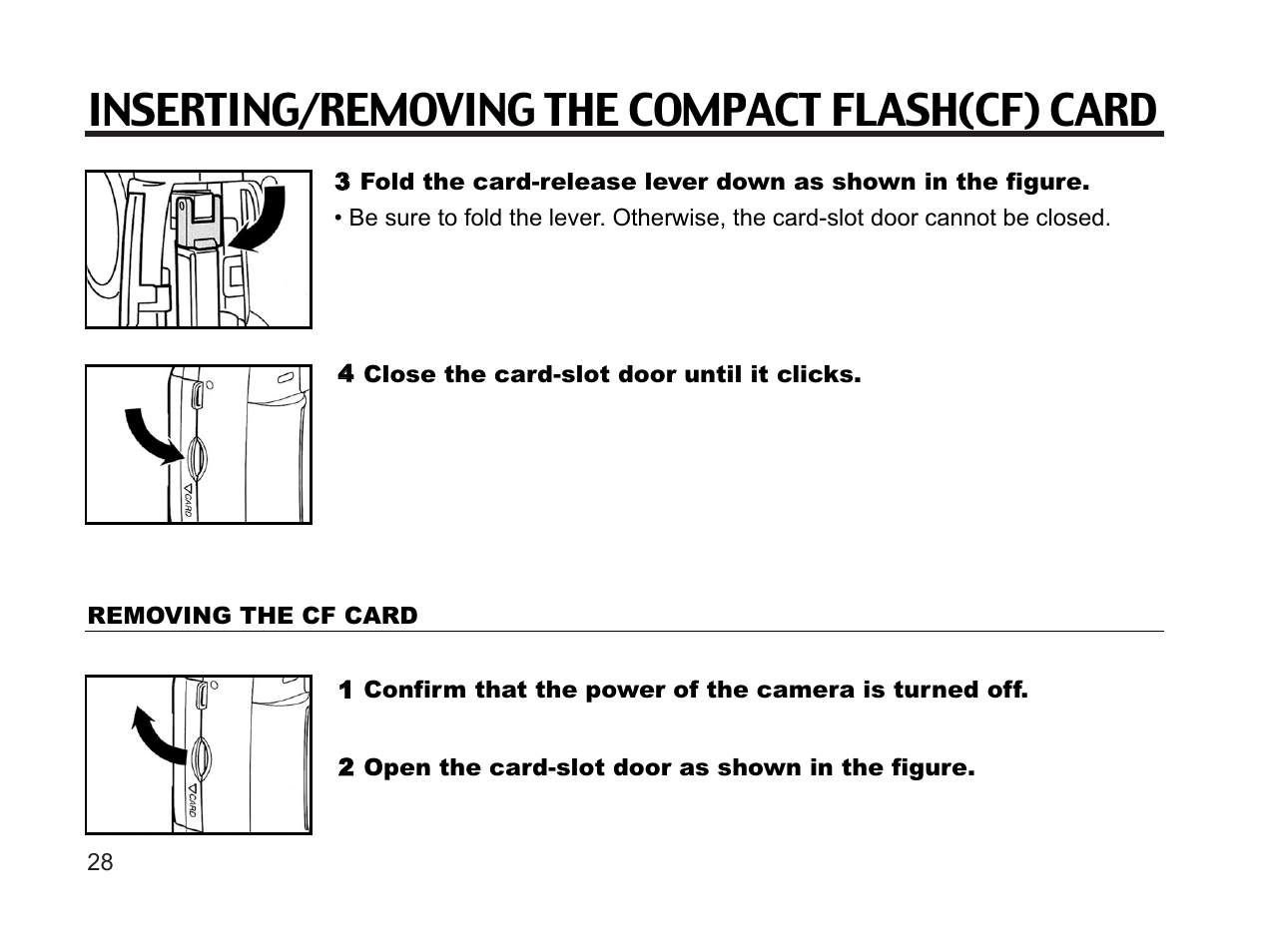 Inserting/removing the compact flash(cf) card | Argus Camera DC3650 User Manual | Page 28 / 148