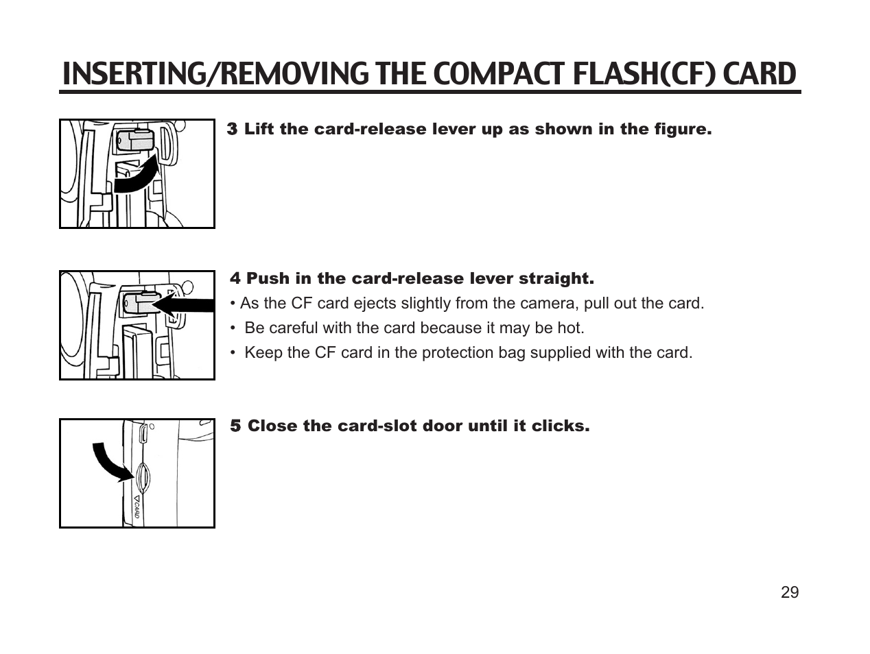 Inserting/removing the compact flash(cf) card | Argus Camera DC3650 User Manual | Page 29 / 148