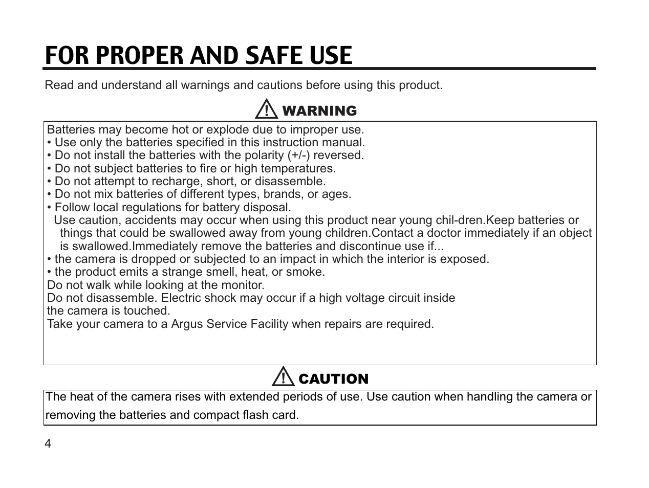 For proper and safe use | Argus Camera DC3650 User Manual | Page 4 / 148