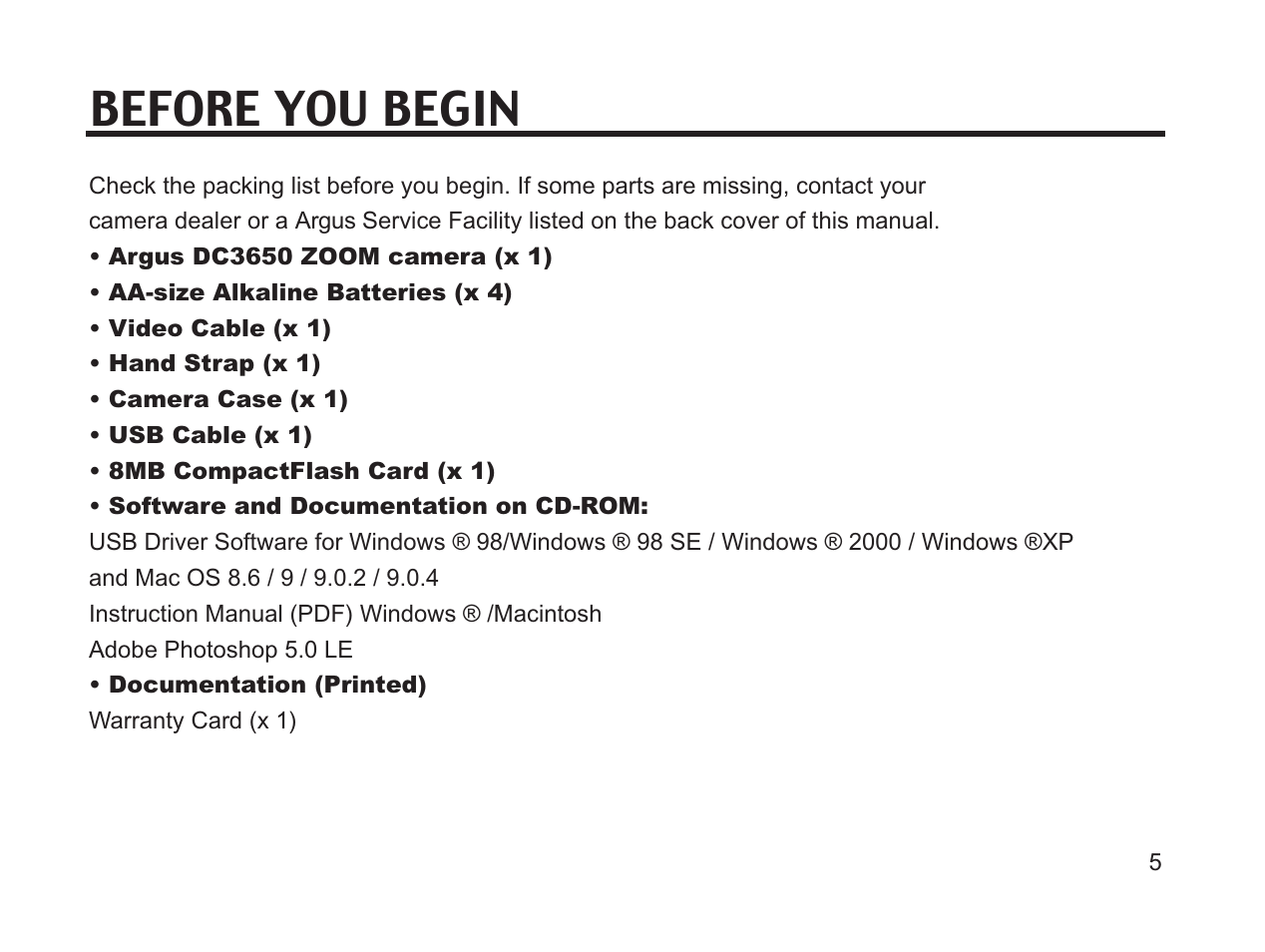 Before you begin | Argus Camera DC3650 User Manual | Page 5 / 148