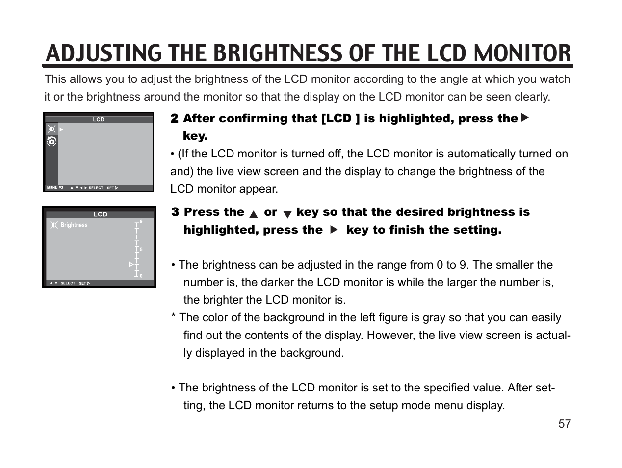 Adjusting the brightness of the lcd monitor | Argus Camera DC3650 User Manual | Page 57 / 148