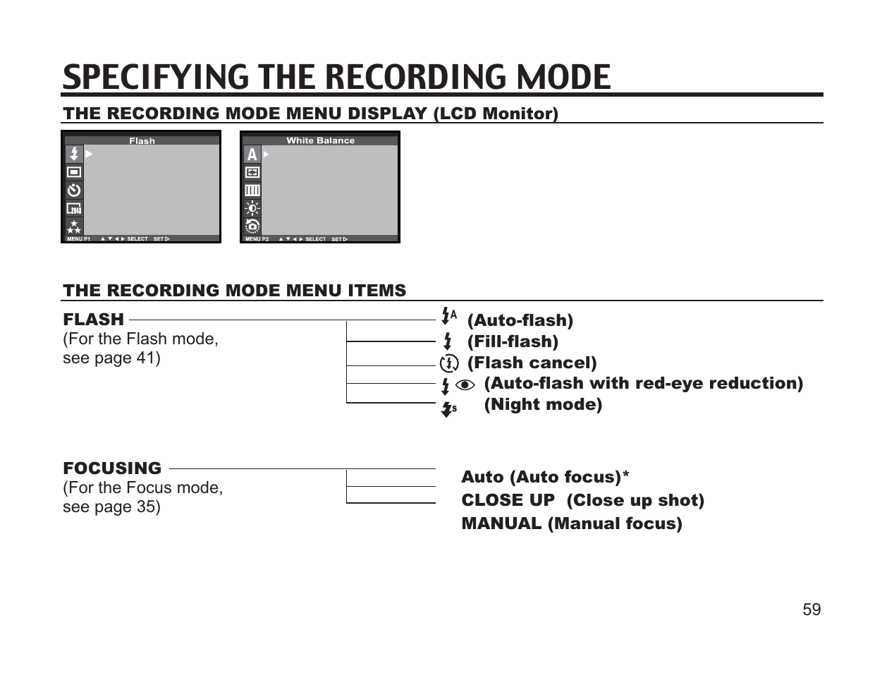 Specifying the recording mode | Argus Camera DC3650 User Manual | Page 59 / 148