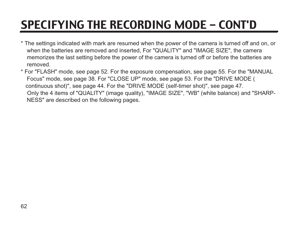 Specifying the recording mode - cont'd | Argus Camera DC3650 User Manual | Page 62 / 148