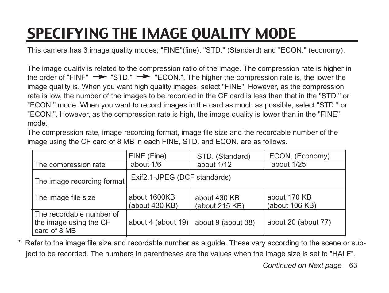 Specifying the image quality mode | Argus Camera DC3650 User Manual | Page 63 / 148