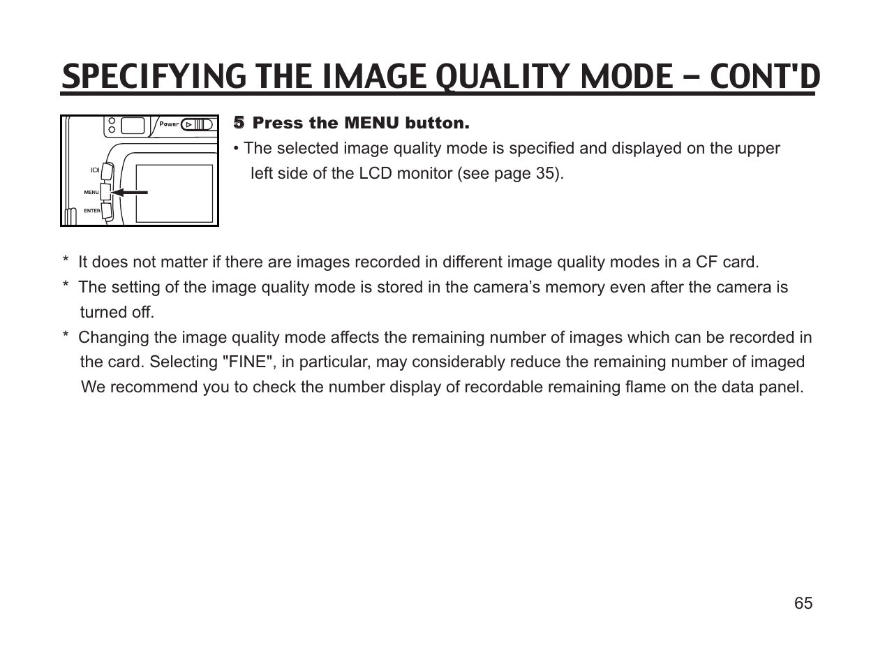 Specifying the image quality mode - cont'd | Argus Camera DC3650 User Manual | Page 65 / 148