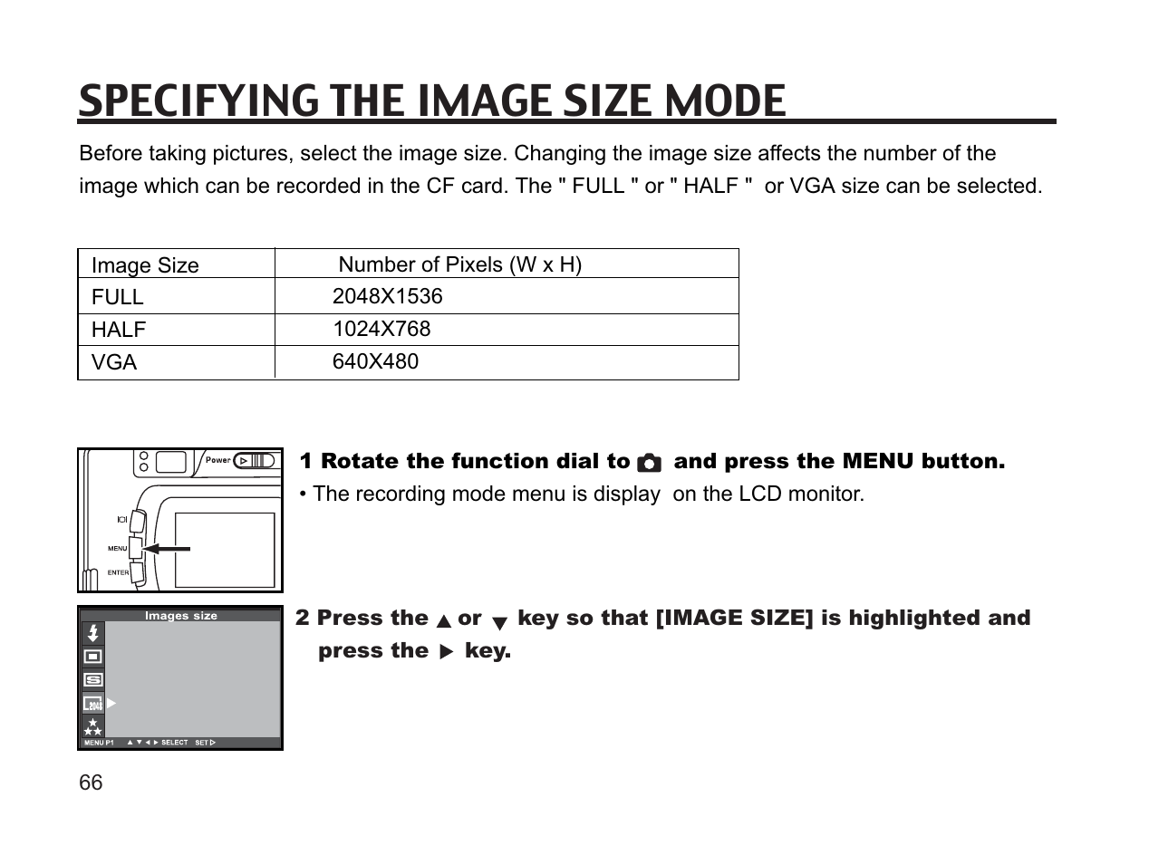 Specifying the image size mode | Argus Camera DC3650 User Manual | Page 66 / 148