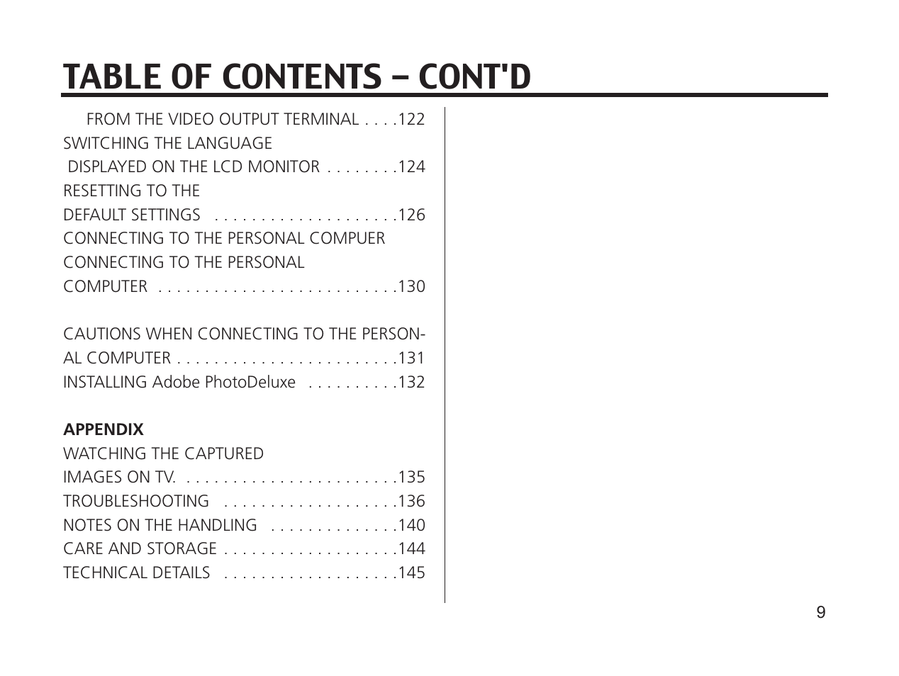 Table of contents - cont'd | Argus Camera DC3650 User Manual | Page 9 / 148