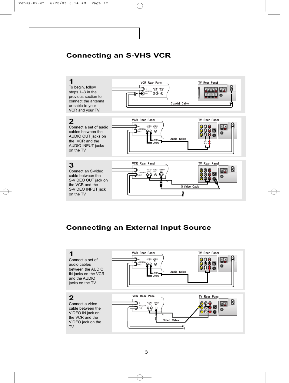 Connecting an s-vhs vcr, Connecting an external input source | Samsung LTN325WX-XAC User Manual | Page 3 / 6