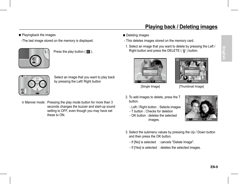 Playing back / deleting images, English | Samsung EC-BL105SBA-US User Manual | Page 10 / 30