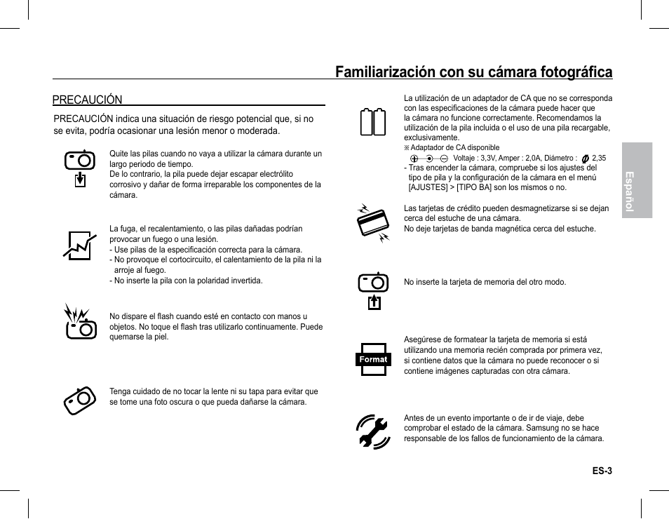 Familiarización con su cámara fotográfica, Precaución | Samsung EC-BL105SBA-US User Manual | Page 18 / 30
